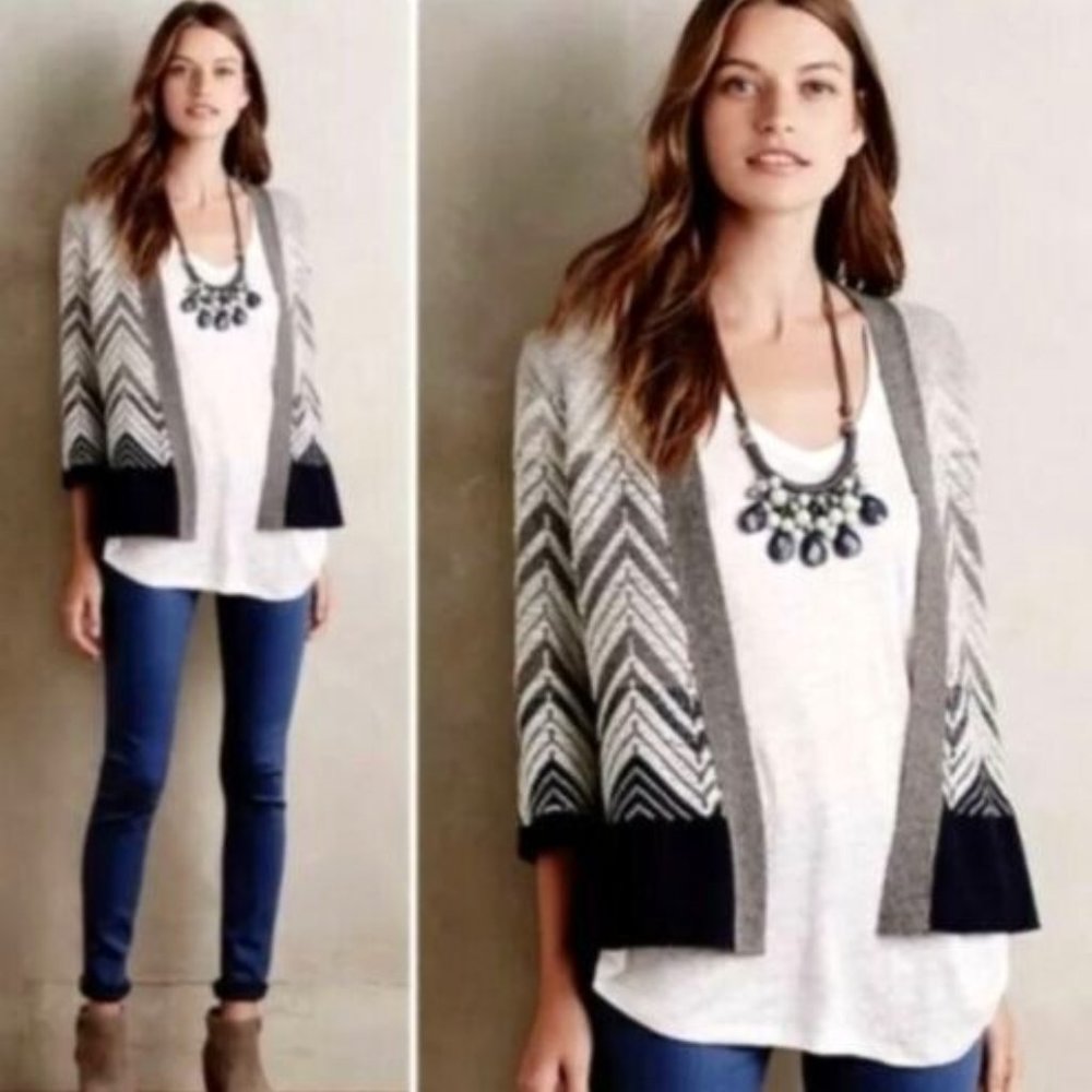 Anthropologie Moth Chevron Cardigan in Navy, Gray & White, Large